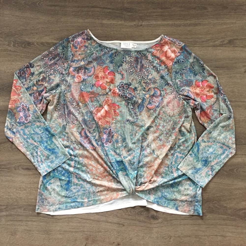 Time and Tru Floral Long Sleeve Top Size XXL